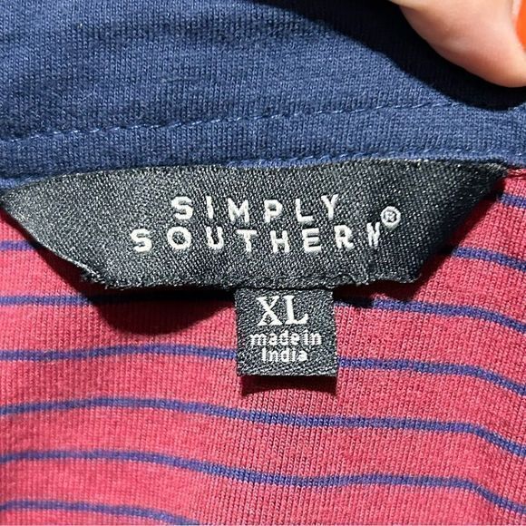 NWT Simply Southern Men's Classic Striped Long Sleeve Polo Maroon Size XL - Picture 4 of 5
